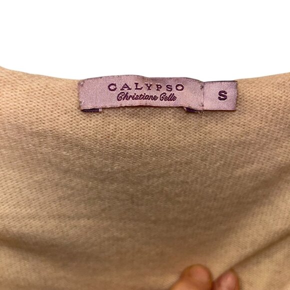 calypso st barth peach 100% Cashmere tie front shrug sweater ruffle trim S - Picture 2 of 5